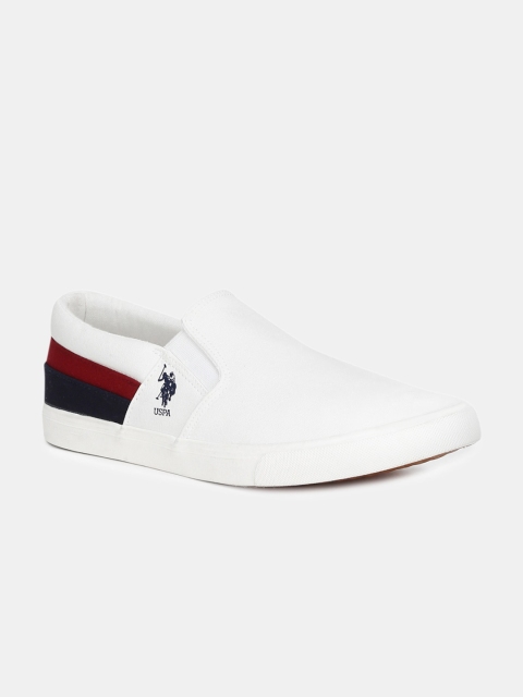 

U S Polo Assn Men White & Maroon Striped Slip-On Sneakers