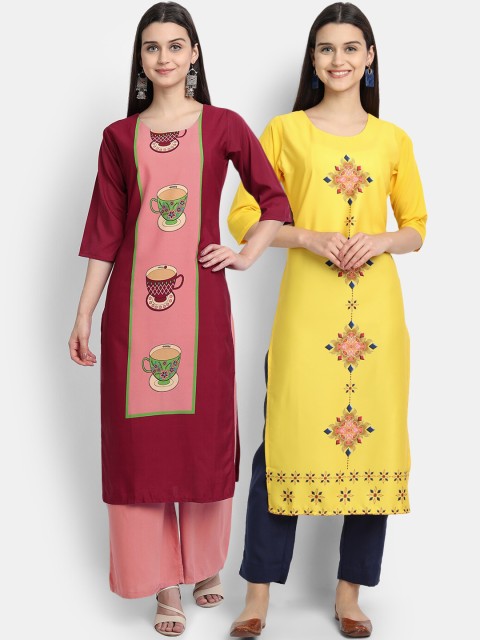 

Ethnic basket Women Pack Of 2 Multi Digital Printed Straight Kurta