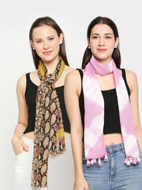 

Get Wrapped Women Pack of 2 Multicolored Tie Dye & Printed Scarf, Pink