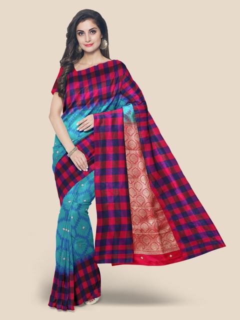 

Kalamandir Blue & Red Ethnic Motifs Silk Blend Kanjeevaram Saree