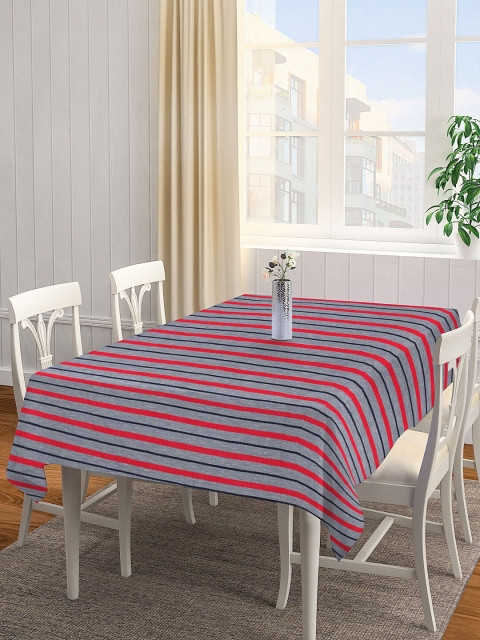 

NEUDIS Grey & Red Striped Pure Cotton Corduroy 4-Seater Rectangle Table Cover
