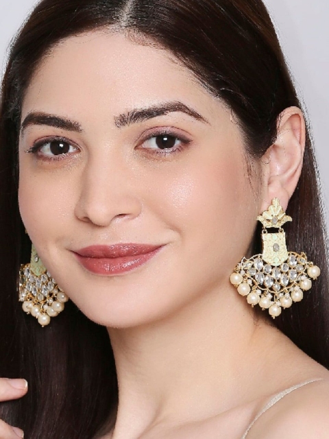 

OOMPH Gold-coloured Kundan-studded and Meenakari Enamel Contemporary Drop Earrings