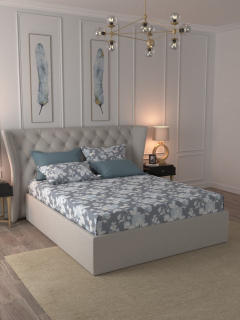 

Trident Grey & White Floral 300 TC King Bedsheet with 4 Pillow Covers