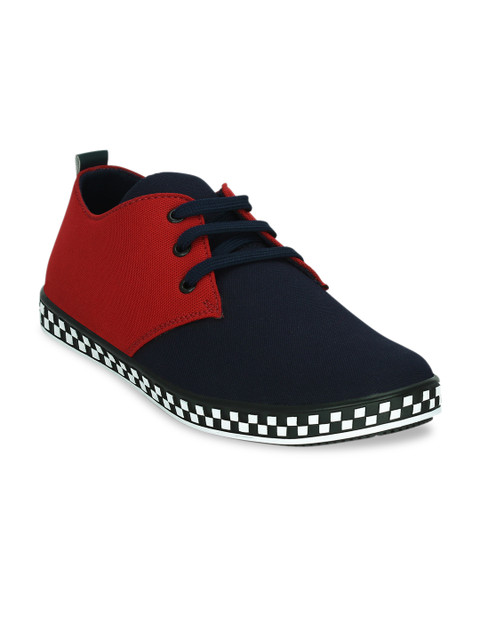 

Get Glamr Men Navy Blue & Red Colourblocked Sneakers