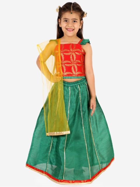 

KID1 Girls Red & Gold-Toned Thread Work Lehenga & Ready to Wear Blouse With Dupatta