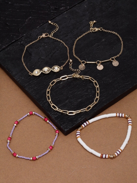 

VOGUE PANASH Women Set of 5 Gold-Plated Pink Handcrafted Charm Bracelets
