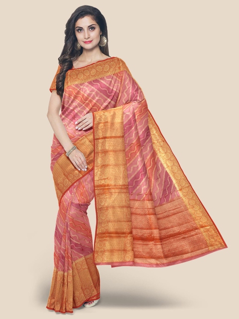 

Kalamandir Peach & Orange Leheriya Zari Silk Blend Saree