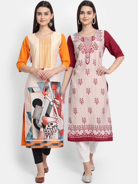 

Ethnic basket Women Set Of 2 Printed Crepe Kurta, Multi