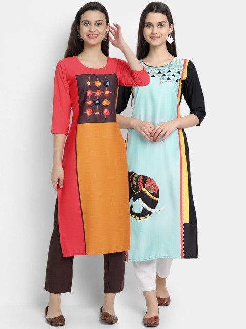 

Ethnic basket Pack of 2 Women Printed Crepe Kurta, Multi
