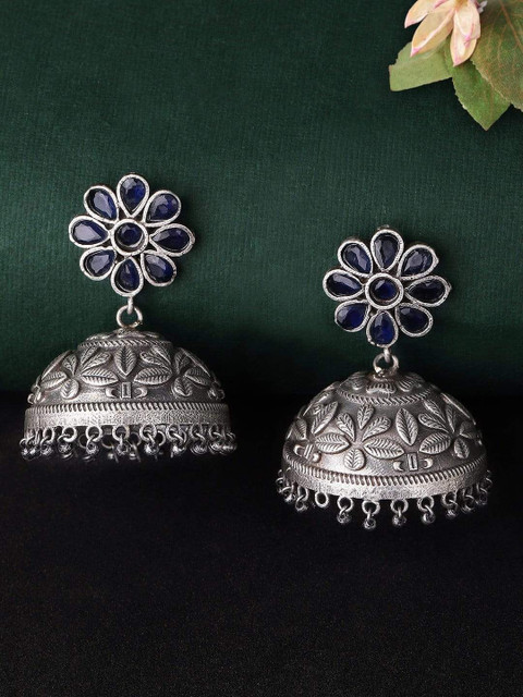 

Rubans Silver Dome Shaped Jhumkas Earrings