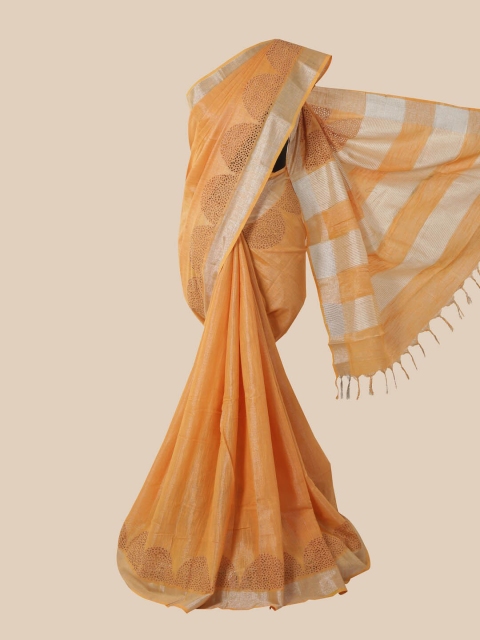 

Pothys Mustard Yellow & Beige Woven Design Jute Silk Saree