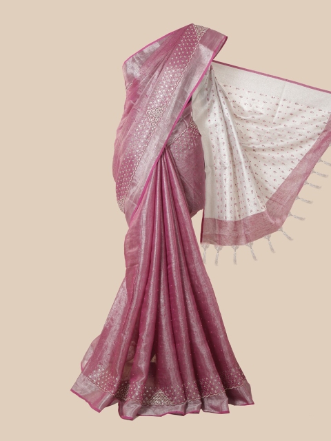 

Pothys Lavender & Silver-Coloured Woven Design Linen Blend Saree