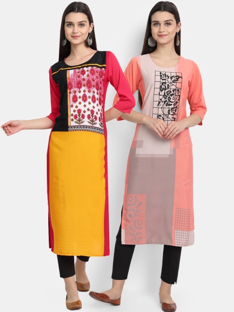 

Ethnic basket Women Pack Of 2 Digital Printed Crepe Straight Kurta, Red