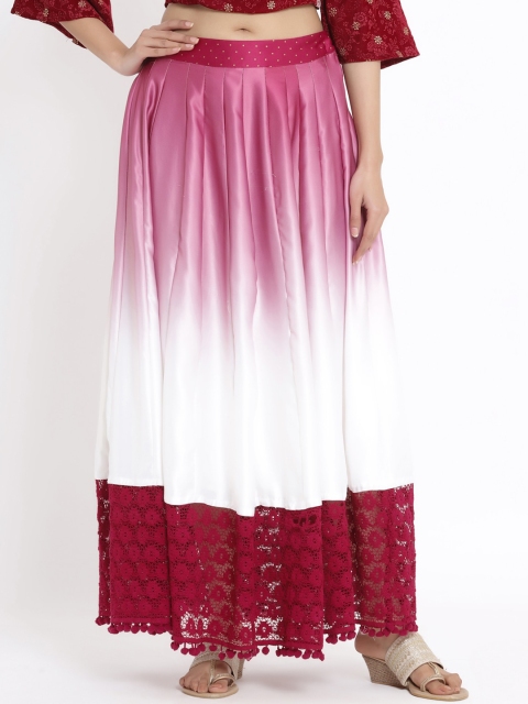 

Juniper Women Burgundy & White Shantoon Ombre Kalidar Flared Maxi Skirt