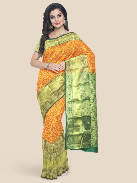 

Kalamandir Mustard & Green Woven Design Silk Blend Kanjeevaram Saree