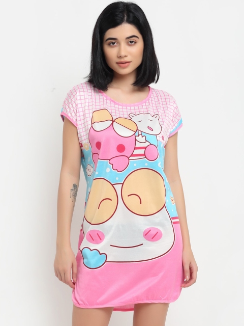 

NEUDIS Women Pink & Blue Printed Sleep Shirt