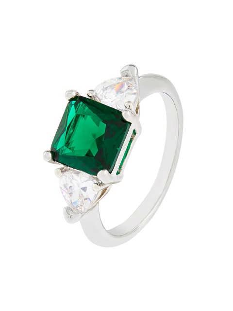 

Accessorize Women Silver-Plated Green Crystal Studded Clarissa Engagement Finger Ring