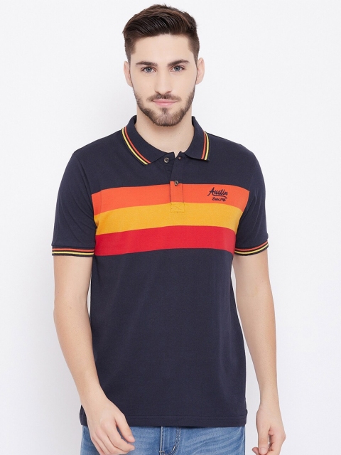 

Austin Wood Men Navy Blue Colourblocked Polo Collar T-shirt