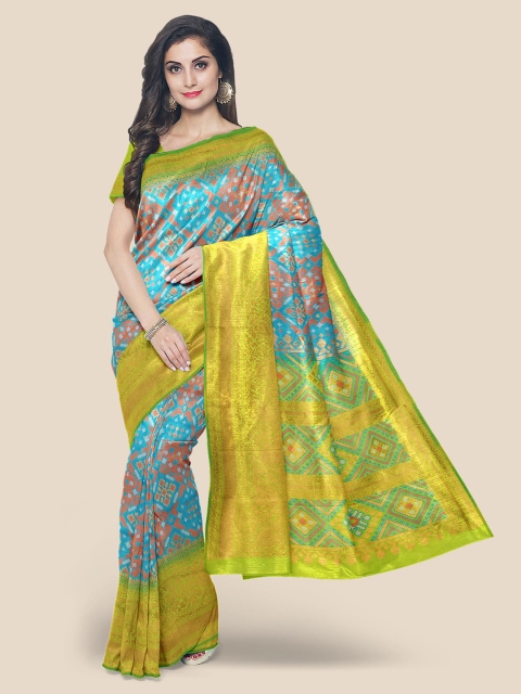 

Kalamandir Blue & Green Ethnic Motifs Zari Silk Blend Banarasi Saree