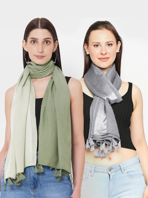 Get Wrapped Women Pack of 2 Multicoloured Ombre & a Lurex Scarf, Multi