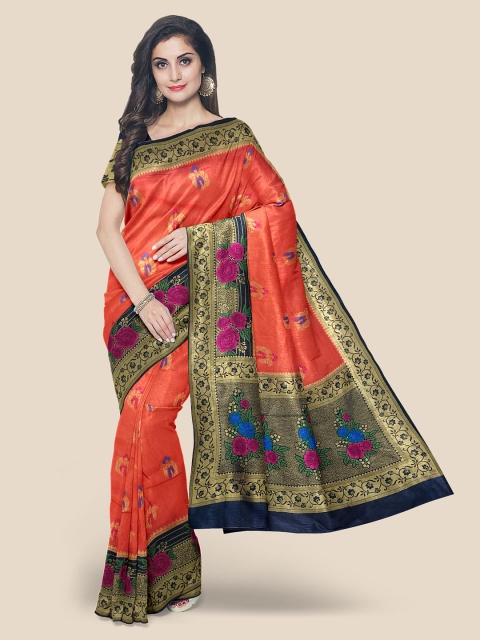 

Kalamandir Red & Pink Floral Silk Blend Banarasi Saree