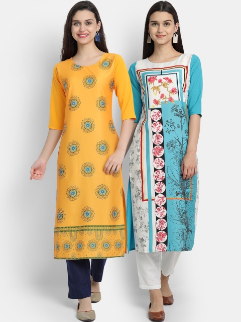 

Ethnic basket Women Multi Floral Printed Crepe Kurta Pack of 2