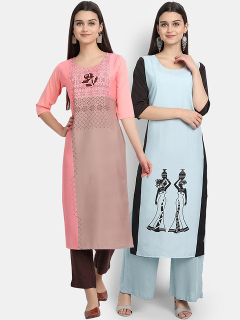 

Ethnic basket Women Multi Printed Flared Sleeves Crepe Kurta