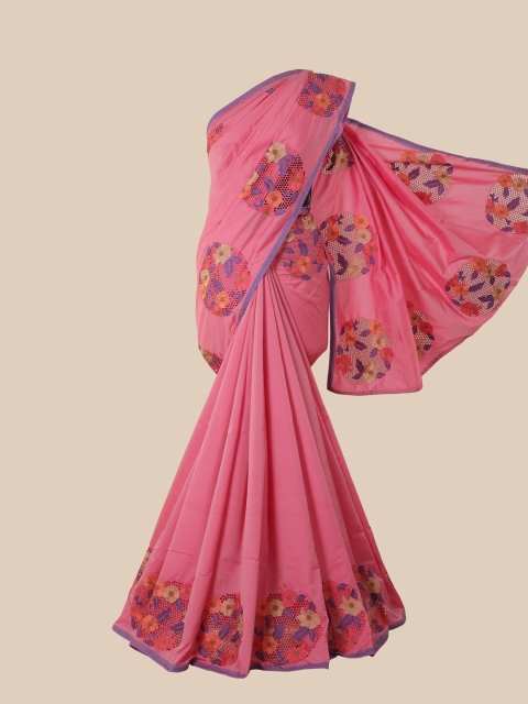 

Pothys Pink & Purple Floral Jute Silk Saree