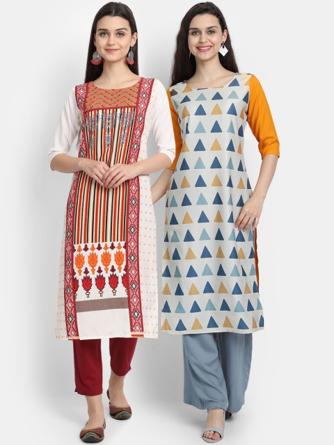 

Ethnic Basket Women Pack of 2 Assorted Printed Crepe Kurtas, Multi