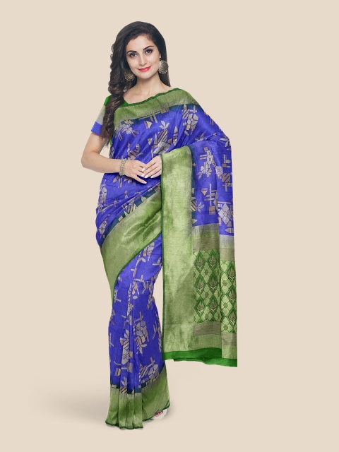 

Kalamandir Blue & Green Ethnic Motifs Silk Blend Banarasi Saree