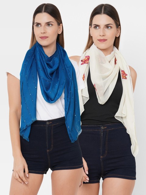 

Get Wrapped Women Blue & White Embroidered Scarf