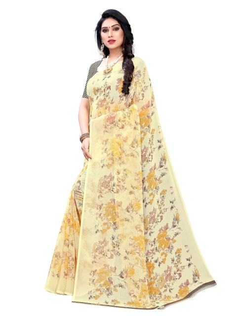 

KALINI Cream Floral Pure Chiffon Saree