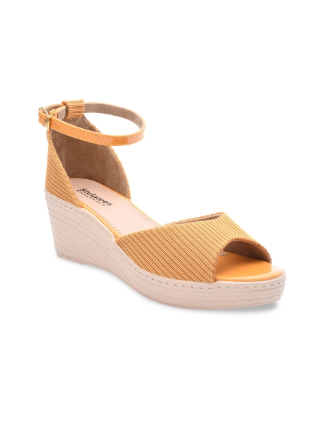 

Stelatoes Yellow Printed PU Wedge Peep Toes with Buckles