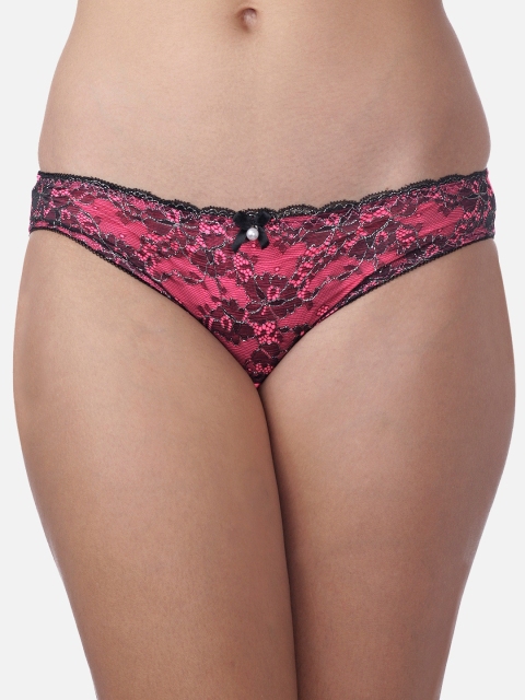 

Heart 2 Heart Women Pink & Black Self-Design Lace Bikini Briefs H2H 77N