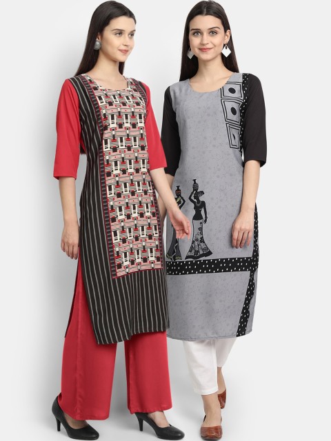 

Ethnic basket Women Multi Floral Printed Thread Crepe Kurta