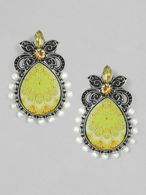 

Rubans Silver & Yellow Oxidised Handpainted Classic Pearl Studs Earrings