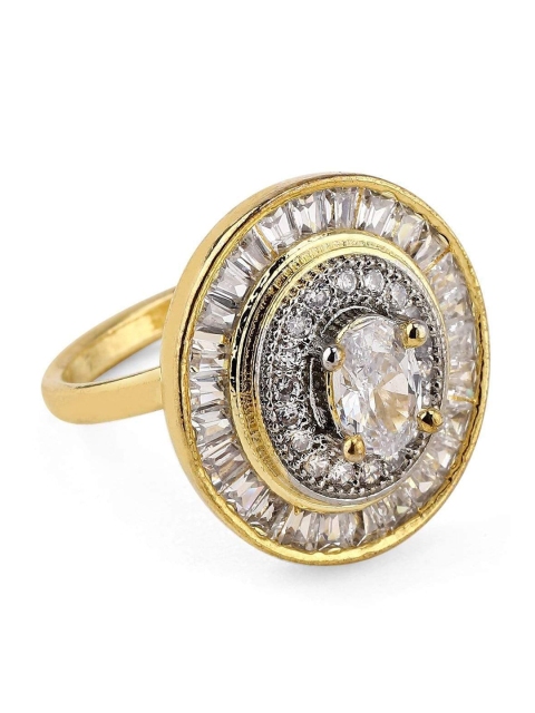 

Rubans Gold-Plated & White CZ-Studded Handcrafted Statement Finger Ring