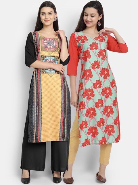

Ethnic basket Women Pack Of 2 Digitally Printed Crepe Straight Kurta, Black