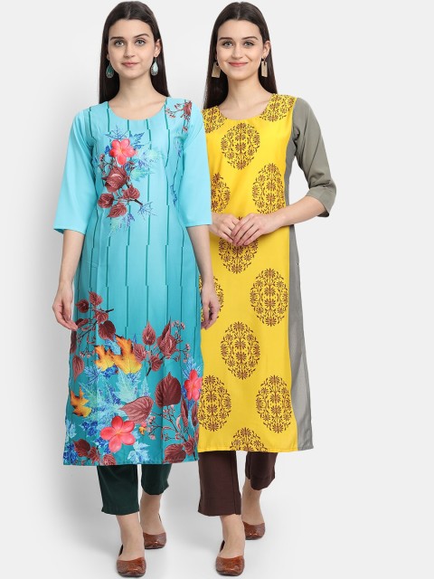 

Ethnic basket Women Pack Of 2 Digitally Printed Crepe Straight Kurta, Multi