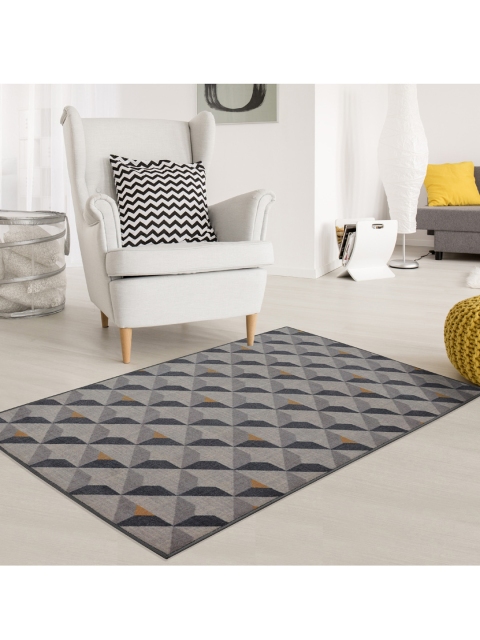 

RUGSMITH Grey & Black Geometric Printed Anti-Skid Carpet