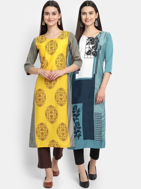 

Ethnic basket Women Pack of 2 Assorted Printed Crepe Kurtas