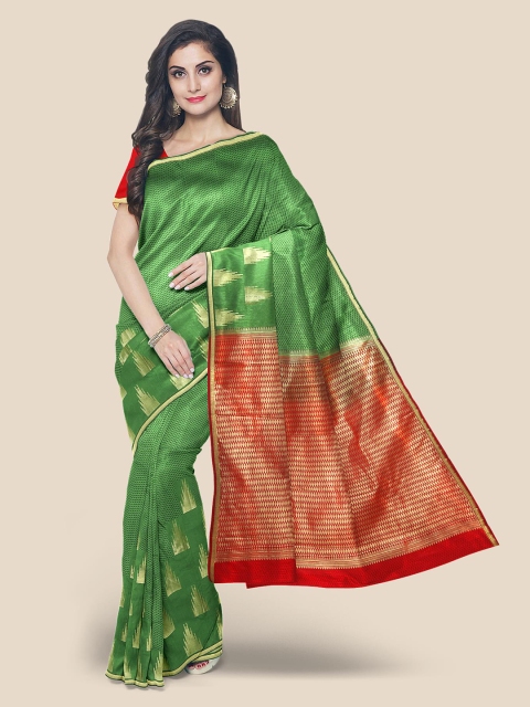 

Kalamandir Green & Red Silk Blend Kanjeevaram Saree