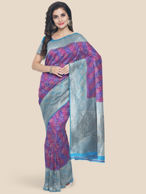 

Kalamandir Purple & Gold-Toned Ethnic Motifs Silk Blend Banarasi Saree