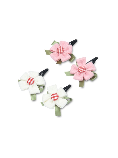 

FUNKRAFTS Girls Set of 4 Off White & Pink Flower Tic Tac Hair Clip