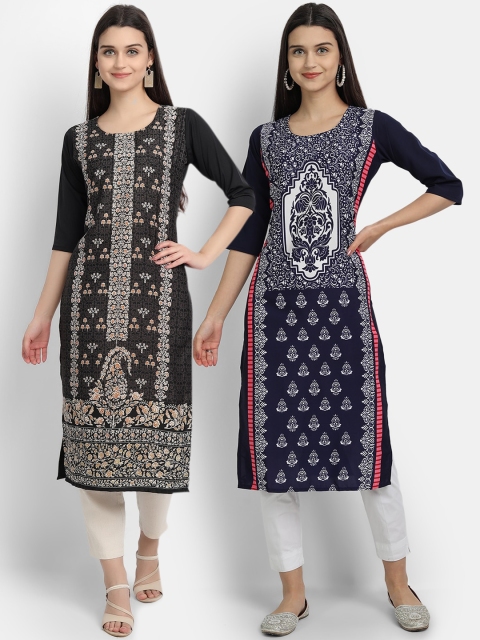 

Ethnic basket Women Multi Coloured Printed Crepe Kurta Pack of 2