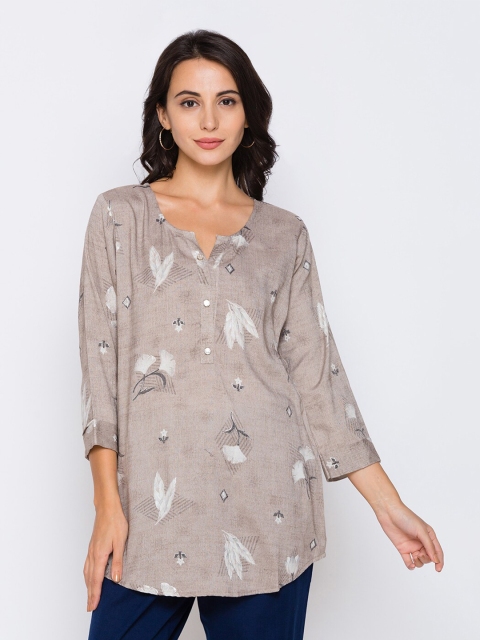 

TANKHI Women Grey & White Floral Printed Kurti