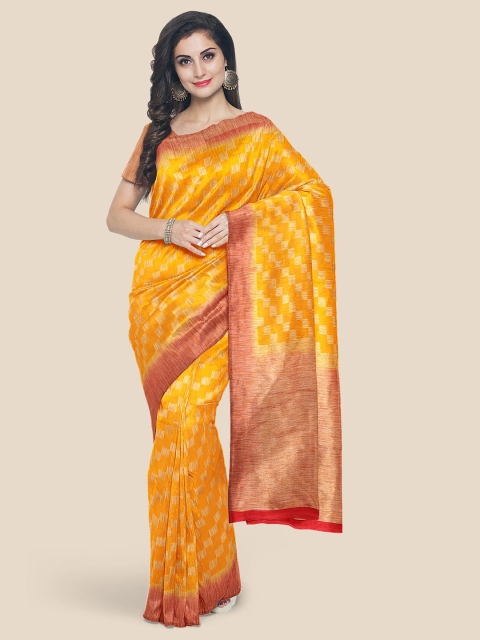 

Kalamandir Yellow & Red Woven Design Silk Blend Banarasi Saree