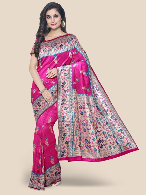 

Kalamandir Pink Ethnic Motifs Silk Blend Banarasi Saree