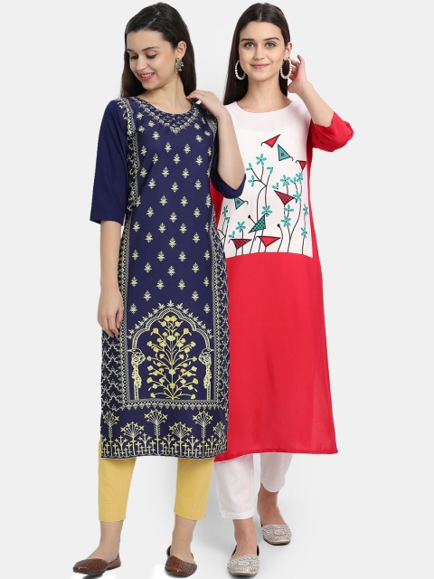 

Ethnic basket Women Crepe Multi Floral Digital Printed Straight Kurta Pack of 2