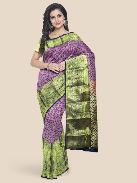 

Kalamandir Purple Ethnic Motifs Zari Silk Blend Kanjeevaram Saree